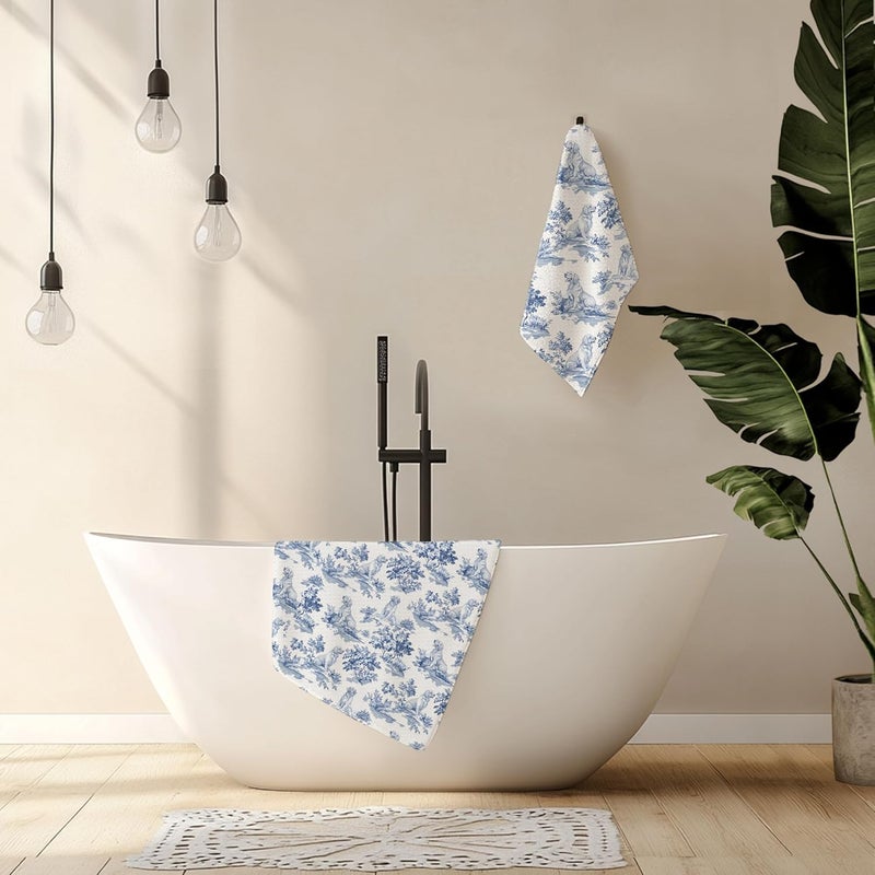 Nipil Chinoiserie Floral Golden Retriever Kitchen Towels Set of 2,Blue and White Golden Retriever Decorative Dish Tea Towels,Grandmillennial Botanical Dog Hand Towels for Kitchen Bathroom,16x24 Inch - Image 3